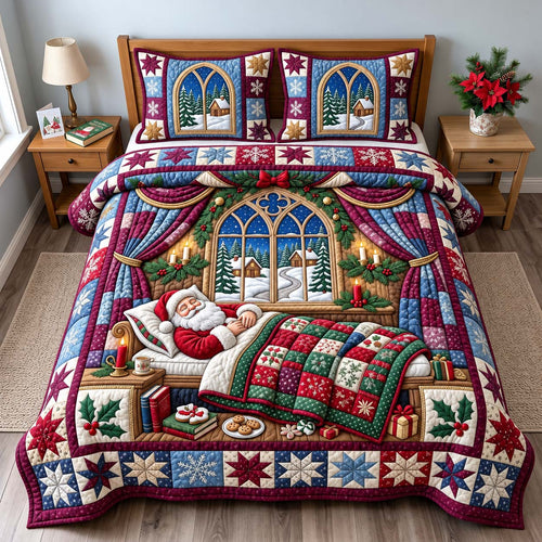 Santa Winter Slumber 3-Piece Quilted Bedding Set GFTONTD3871