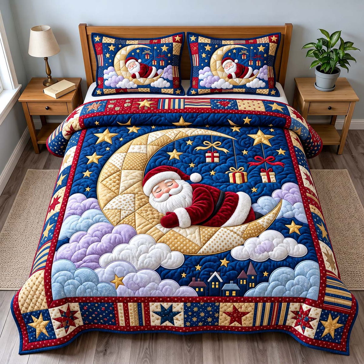 Santa Moonlight Dreams 3-Piece Quilted Bedding Set GFTONTD3873