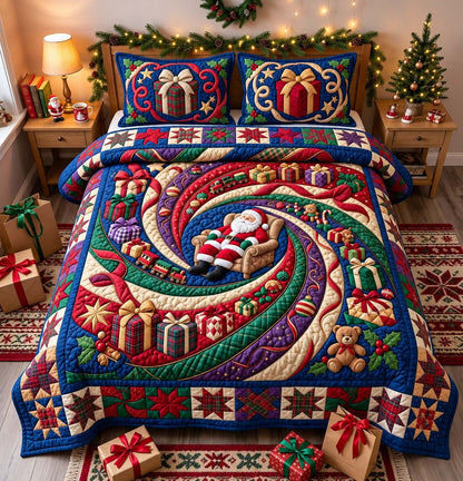 Santa Gift Whirl 3-Piece Quilted Bedding Set GFTONTD3874