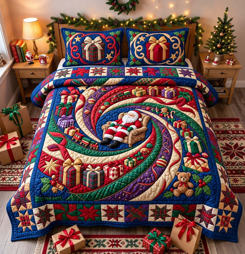 Santa Gift Whirl 3-Piece Quilted Bedding Set GFTONTD3874