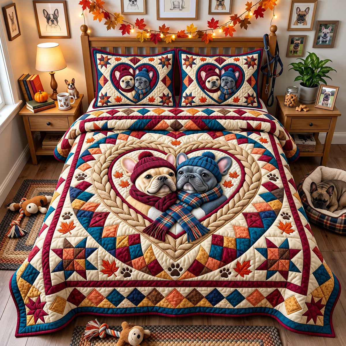 Frenchie Love Quilt 3-Piece Quilted Bedding Set GFTONTD3888