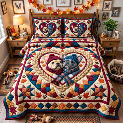 Frenchie Love Quilt 3-Piece Quilted Bedding Set GFTONTD3888