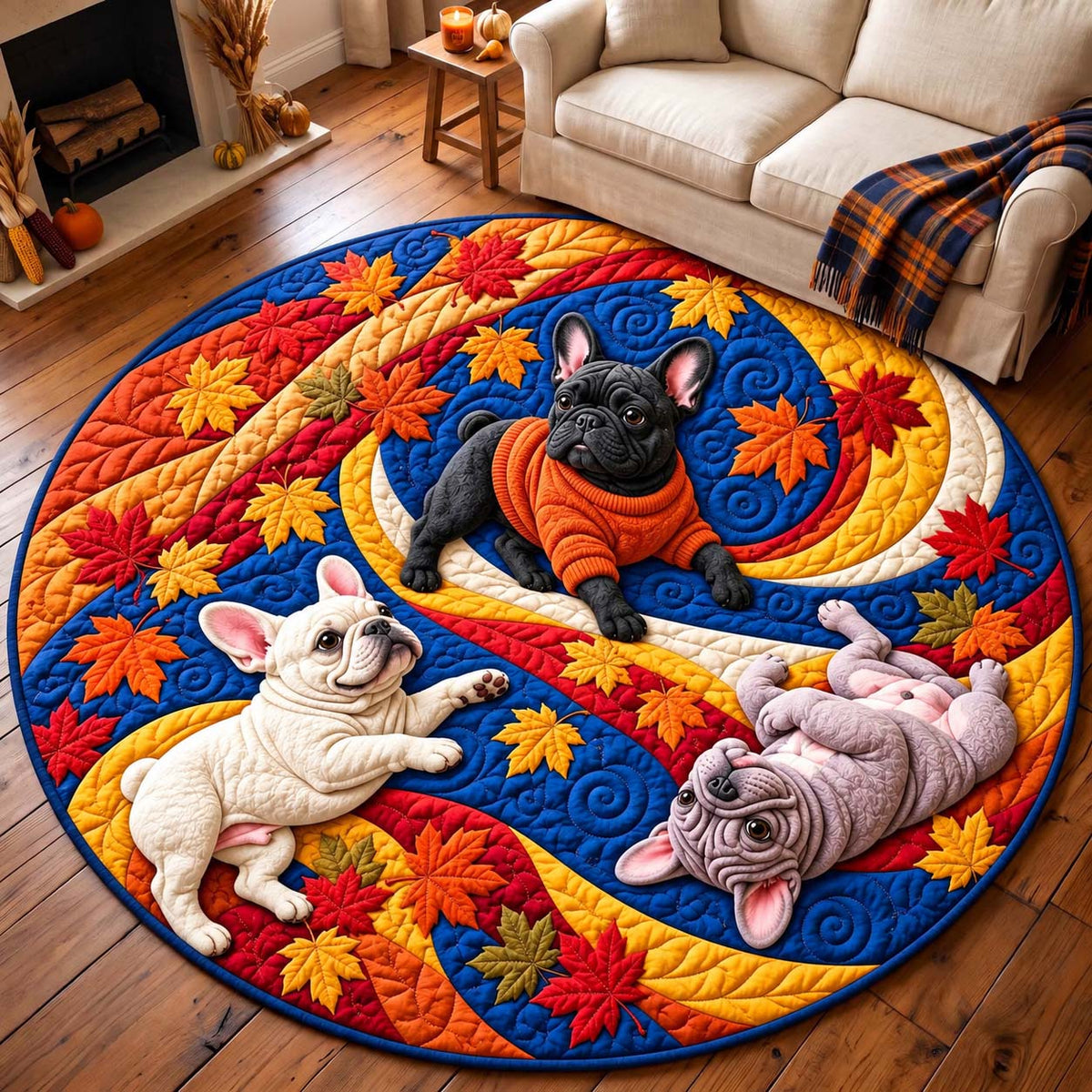 Autumn Swirl Frenchies Quilted Round Mat GFTONTD3905C2