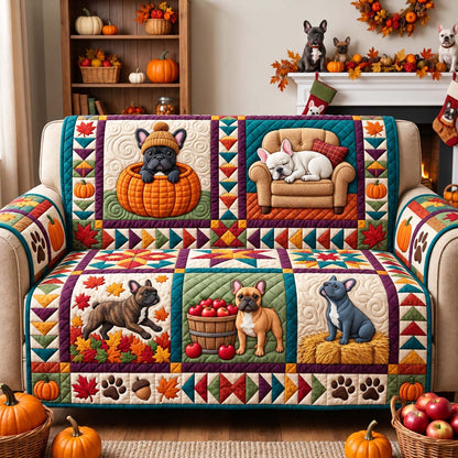 Frenchie Fall Stories Quilted Sofa Cover GFTONTD3907
