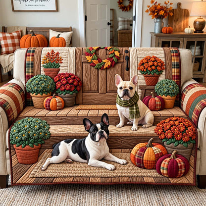 Farmhouse Fall Frenchies Quilted Sofa Cover GFTONTD3908