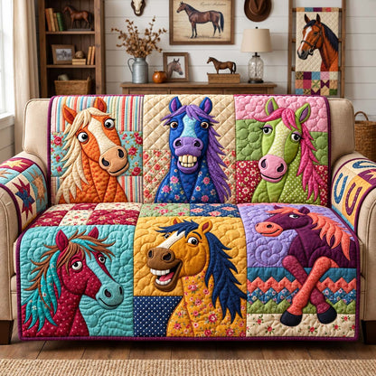 Colorful Horse Faces Quilted Sofa Cover GFTONTD3912