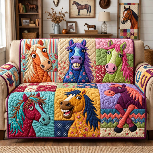 Colorful Horse Faces Quilted Sofa Cover GFTONTD3912