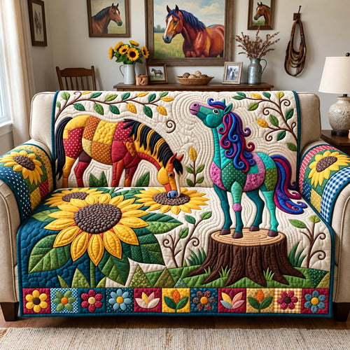Sunflower Horse Garden Quilted Sofa Cover GFTONTD3914