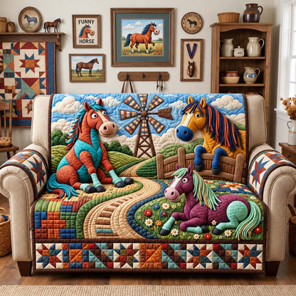 Funny Farm Horses Quilted Sofa Cover GFTONTD3916