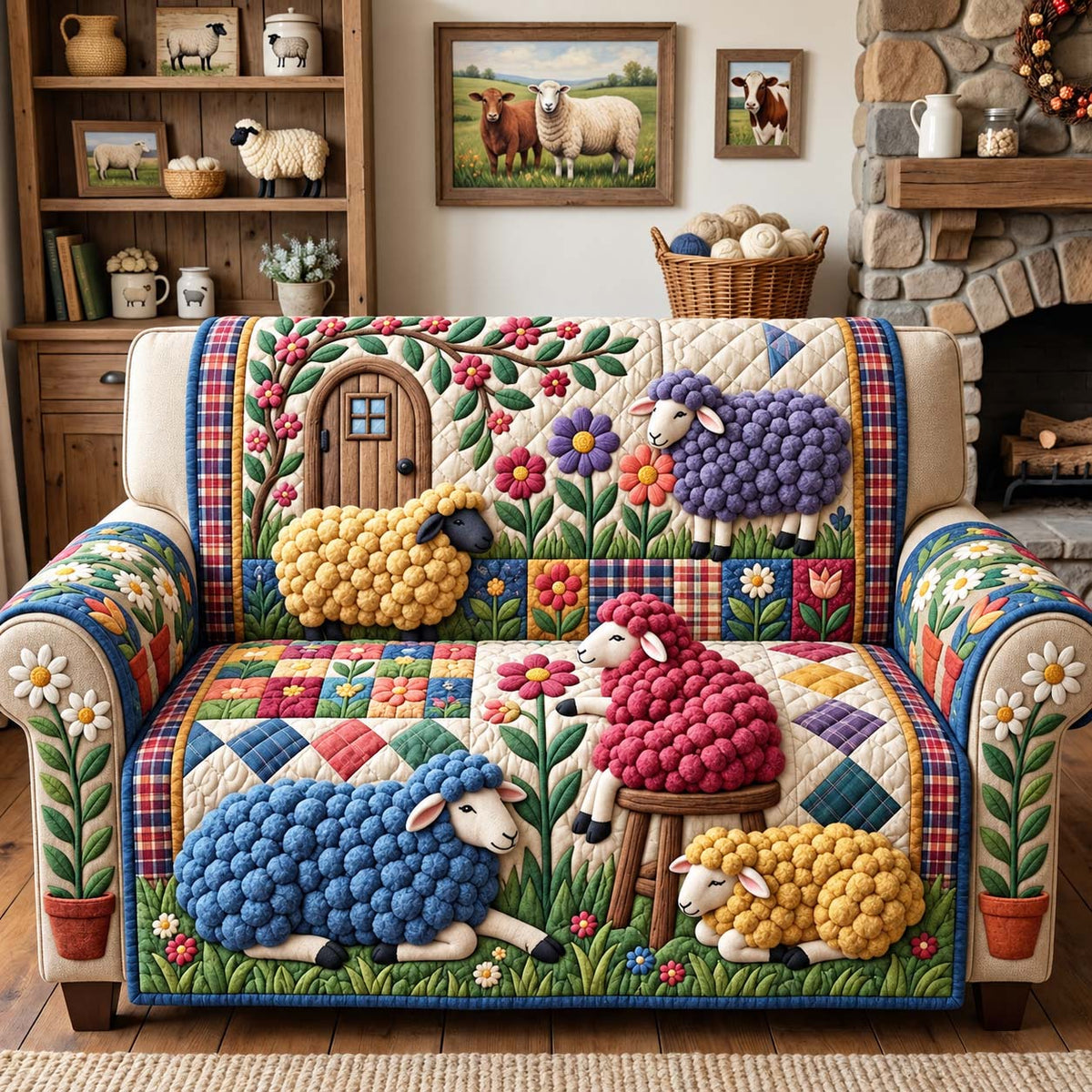 Blooming Wool Cottage Quilted Sofa Cover GFTONTD3923