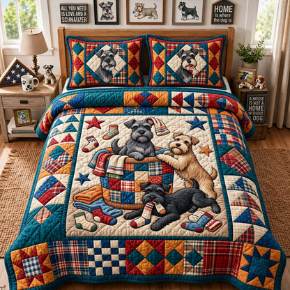 Laundry Basket Pups 3-Piece Quilted Bedding Set GFTONTD3925