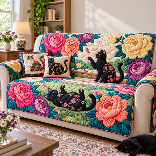 Blooming Black Cats Quilted Sofa Cover GFTONTD3956