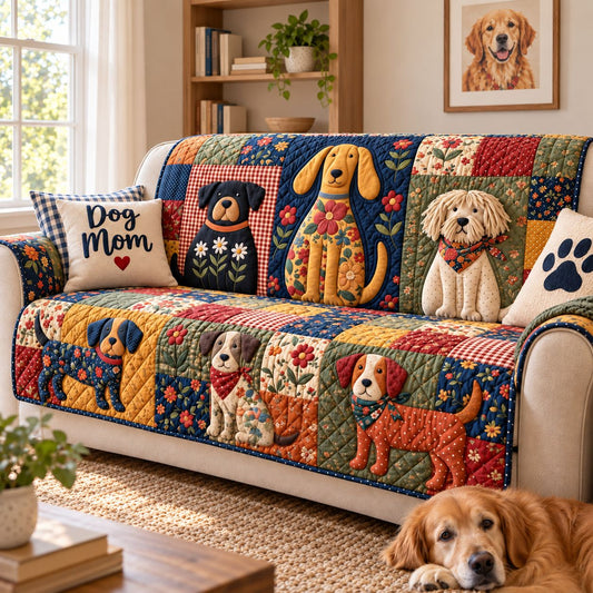 Patchwork Dog Garden Quilted Sofa Cover GFTONTD3958