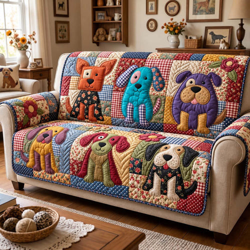 Country Pup Patchwork Quilted Sofa Cover GFTONTD3960