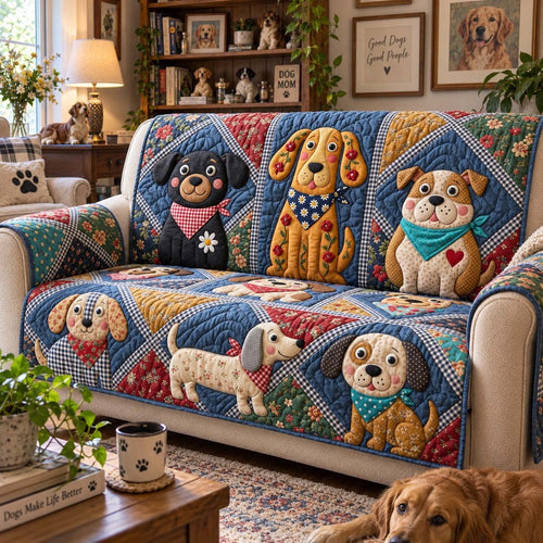 Happy Dog Cottage Quilted Sofa Cover GFTONTD3962