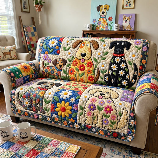 Blooming Dog Friends Quilted Sofa Cover GFTONTD3963
