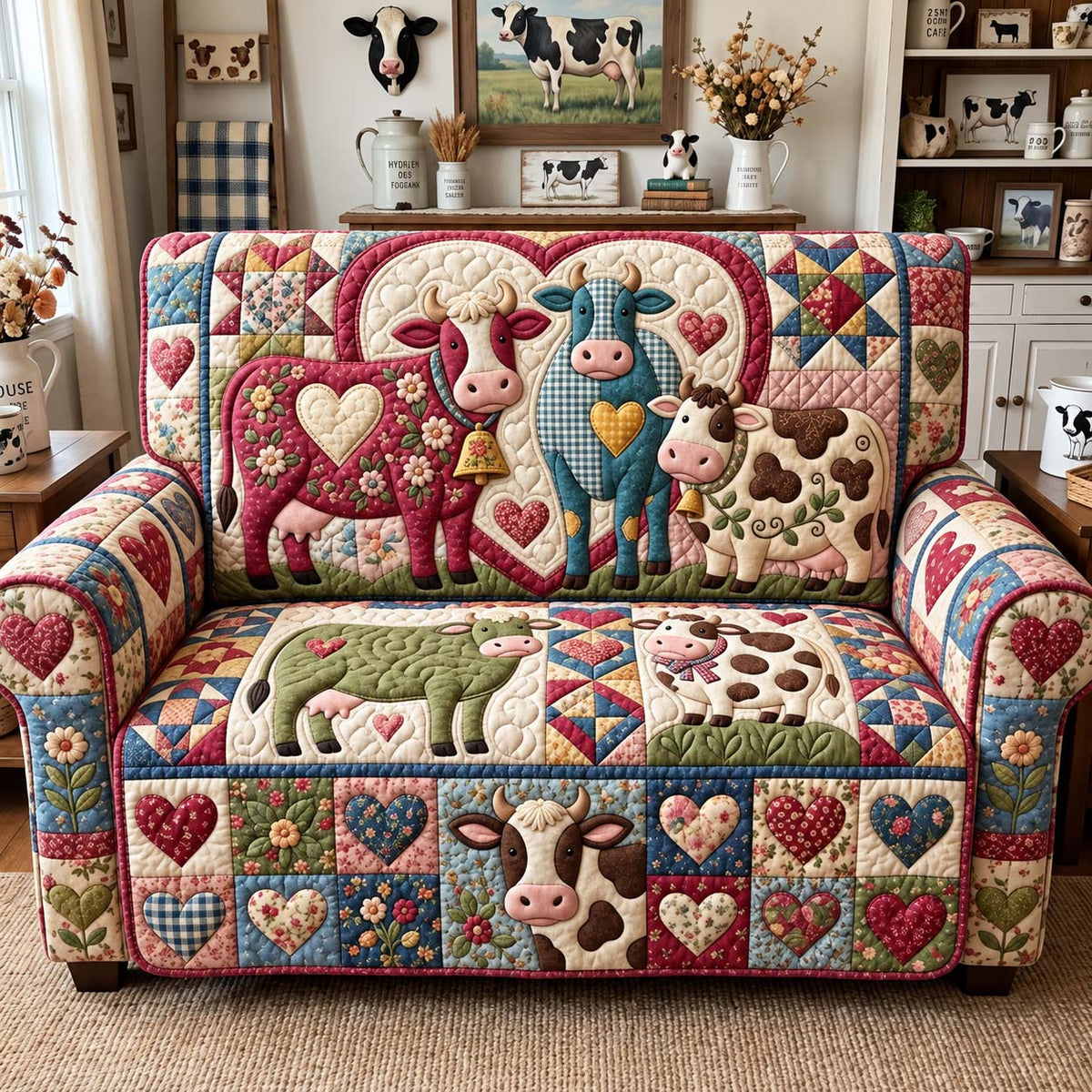 Cow Love Patchwork Quilted Sofa Cover GFTONTD3967