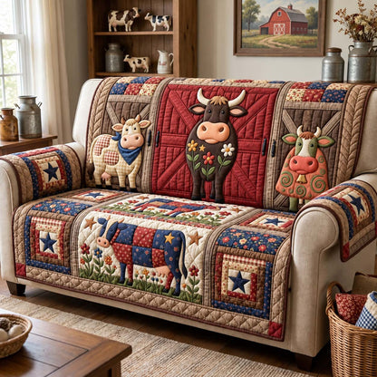 Red Barn Cow Quilted Sofa Cover GFTONTD3968