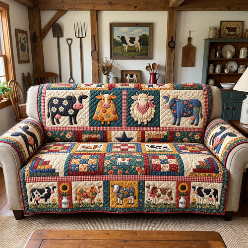 Country Cow Patchwork Quilted Sofa Cover GFTONTD3970