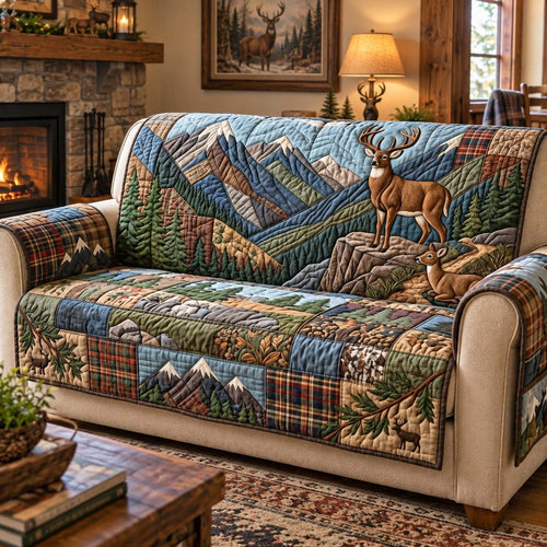 Mountain Stag Retreat Quilted Sofa Cover GFTONTD4006
