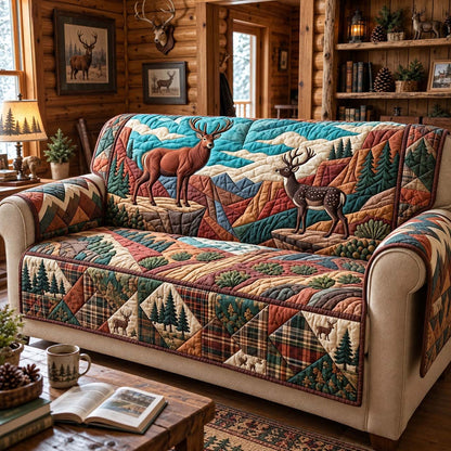 Highland Deer Lodge Quilted Sofa Cover GFTONTD4009