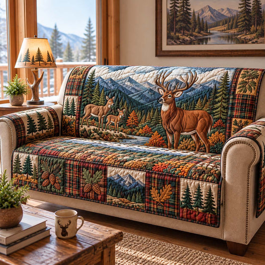 Autumn Mountain Deer Quilted Sofa Cover GFTONTD4011