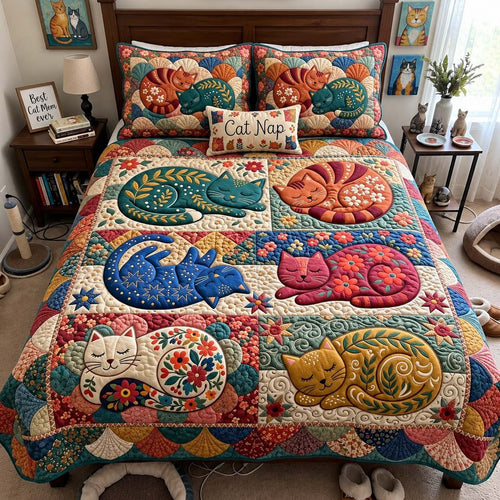 Sweet Cat Nap 3-Piece Quilted Bedding Set GFTONTD4019