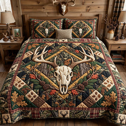 Whitetail Forest Crest 3-Piece Quilted Bedding Set GFTONTD4020