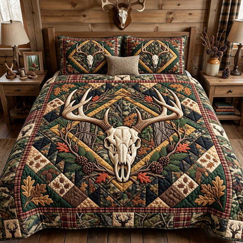 Whitetail Forest Crest 3-Piece Quilted Bedding Set GFTONTD4020