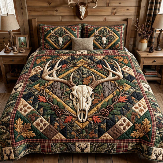 Whitetail Forest Crest 3-Piece Quilted Bedding Set GFTONTD4020