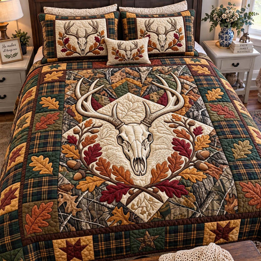 Autumn Buck Skull 3-Piece Quilted Bedding Set GFTONTD4021