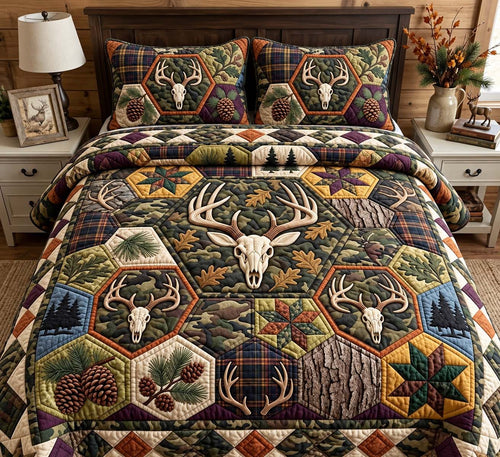Whitetail Hex Patch 3-Piece Quilted Bedding Set GFTONTD4024