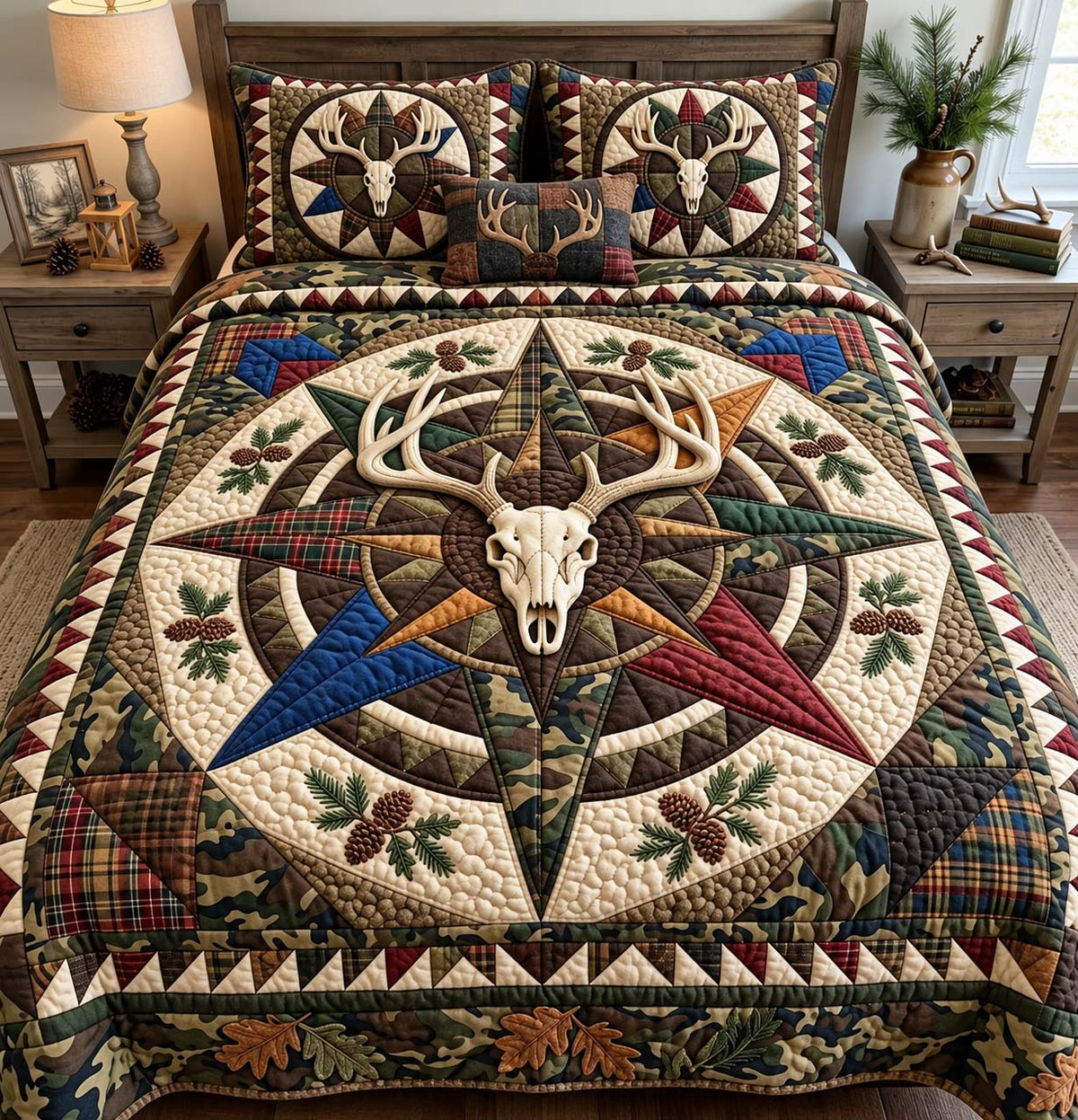 Hunter Compass Skull 3-Piece Quilted Bedding Set GFTONTD4025