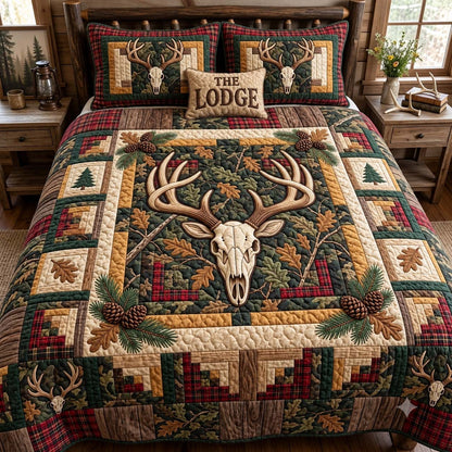 Rustic Antler Lodge 3-Piece Quilted Bedding Set GFTONTD4026