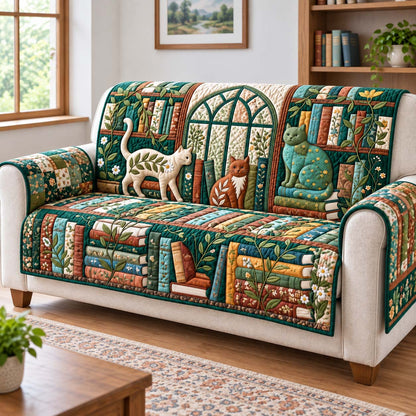 Garden Library Cats Quilted Sofa Cover GFTONTD4041