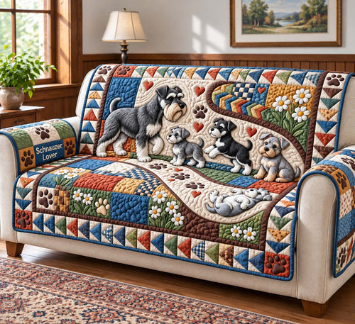 Heartfelt Schnauzer Family Quilted Sofa Cover GFTONTD4046