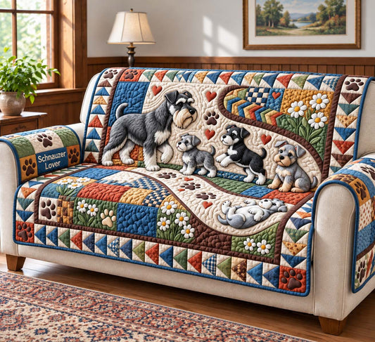 Heartfelt Schnauzer Family Quilted Sofa Cover GFTONTD4046