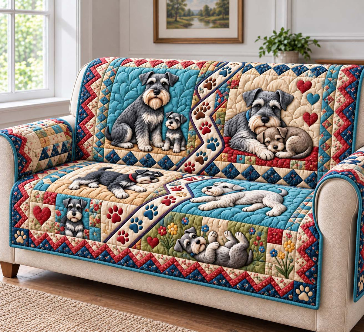 Autumn Schnauzer Cuddle Quilted Sofa Cover GFTONTD4048