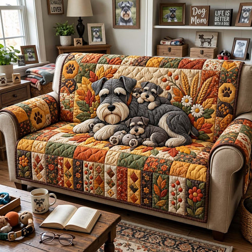 Blue Blossom Schnauzer Quilted Sofa Cover GFTONTD4051