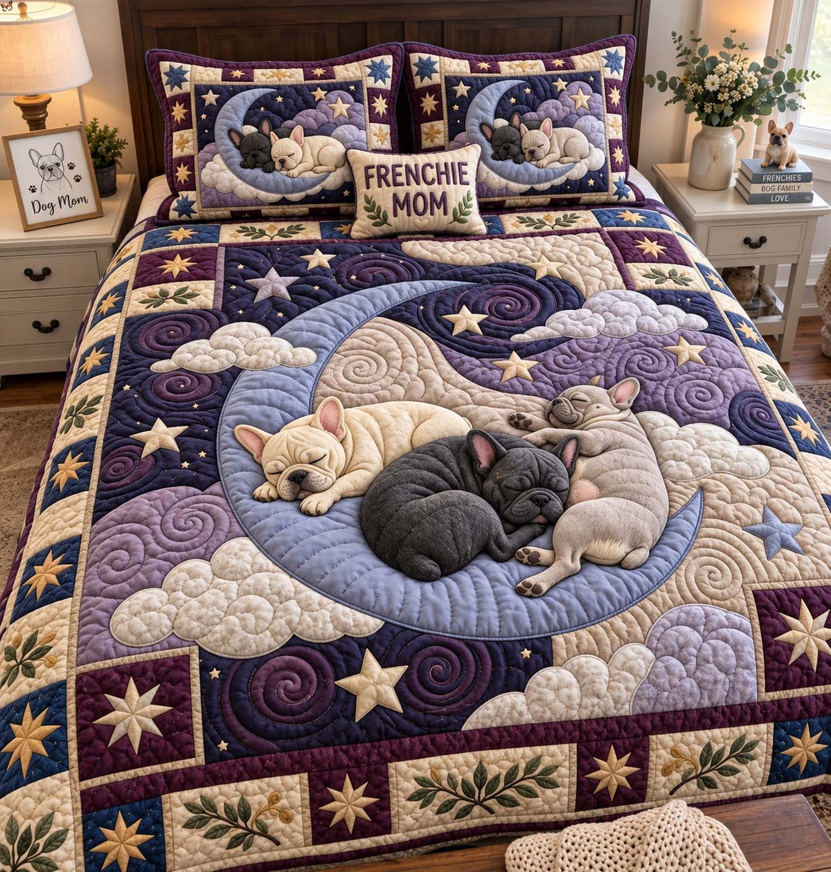 Frenchie Floral Garden 3-Piece Quilted Bedding Set GFTONTD4053