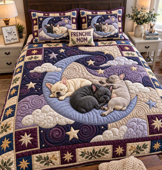 Frenchie Floral Garden 3-Piece Quilted Bedding Set GFTONTD4053
