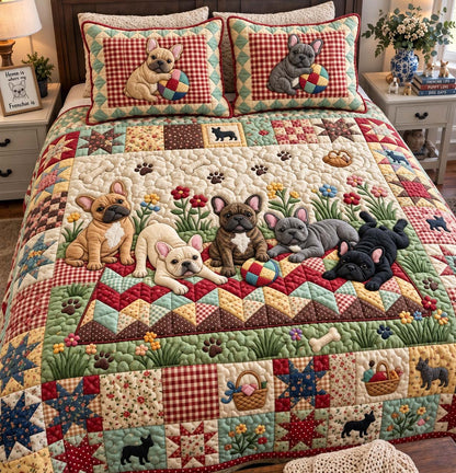 Moonlight Frenchie Dreams 3-Piece Quilted Bedding Set GFTONTD4054