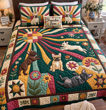 Happy Frenchie Garden 3-Piece Quilted Bedding Set GFTONTD4057