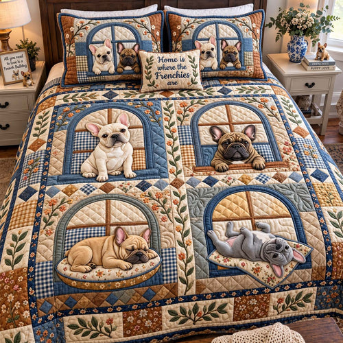 Frenchie Sunshine Days 3-Piece Quilted Bedding Set GFTONTD4058