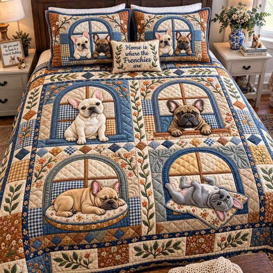 Frenchie Sunshine Days 3-Piece Quilted Bedding Set GFTONTD4058