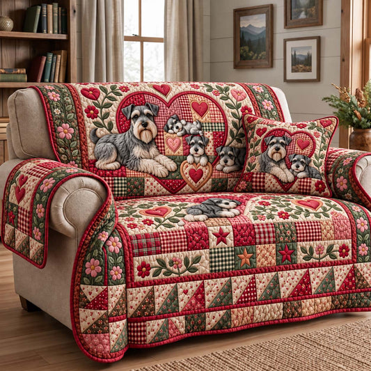 Heartfelt Schnauzer Family Quilted Sofa Cover GFTONTD4073
