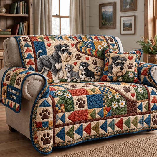 Schnauzer Paw Parade Quilted Sofa Cover GFTONTD4074