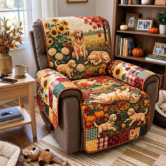 Golden Autumn Meadow Quilted Sofa Cover GFTONTD4080
