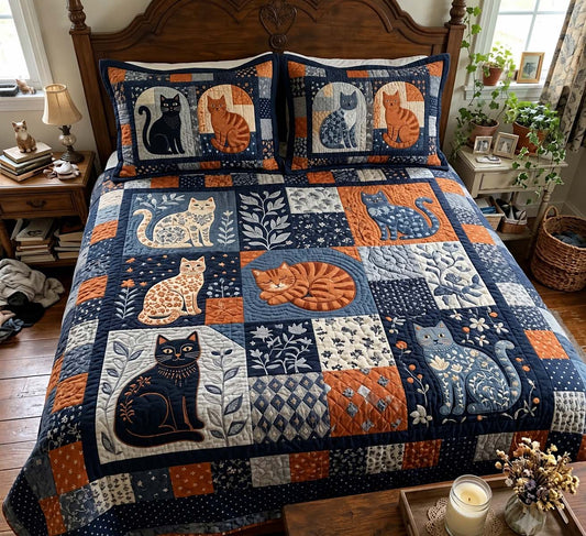 Midnight Cat Garden 3-Piece Quilted Bedding Set GFTONTD4097