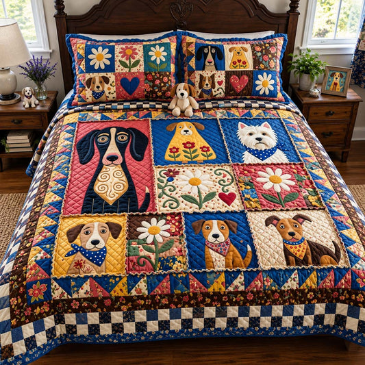 Patchwork Pup Parade 3-Piece Quilted Bedding Set GFTONTD4098